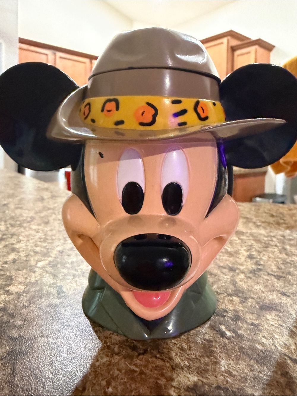 Mickey Mouse Safari Hat Disney on Ice cup with lid. - Beige, Black & Yellow